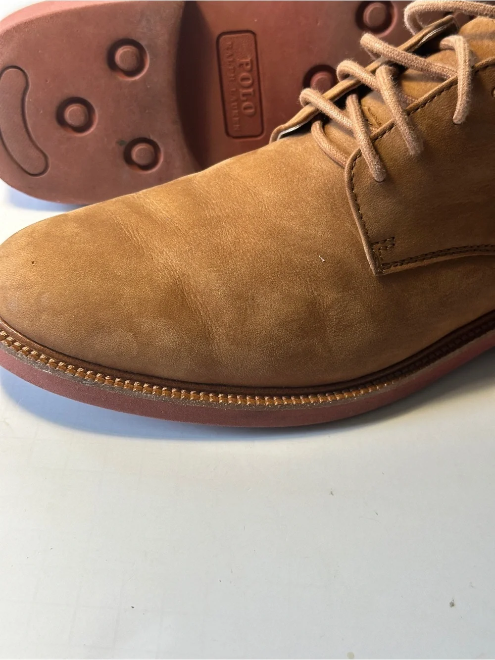 Polo Ralph Lauren Torrington Nubuck Derby Oxfords Taupe Brown Leather Shoes 9.5D